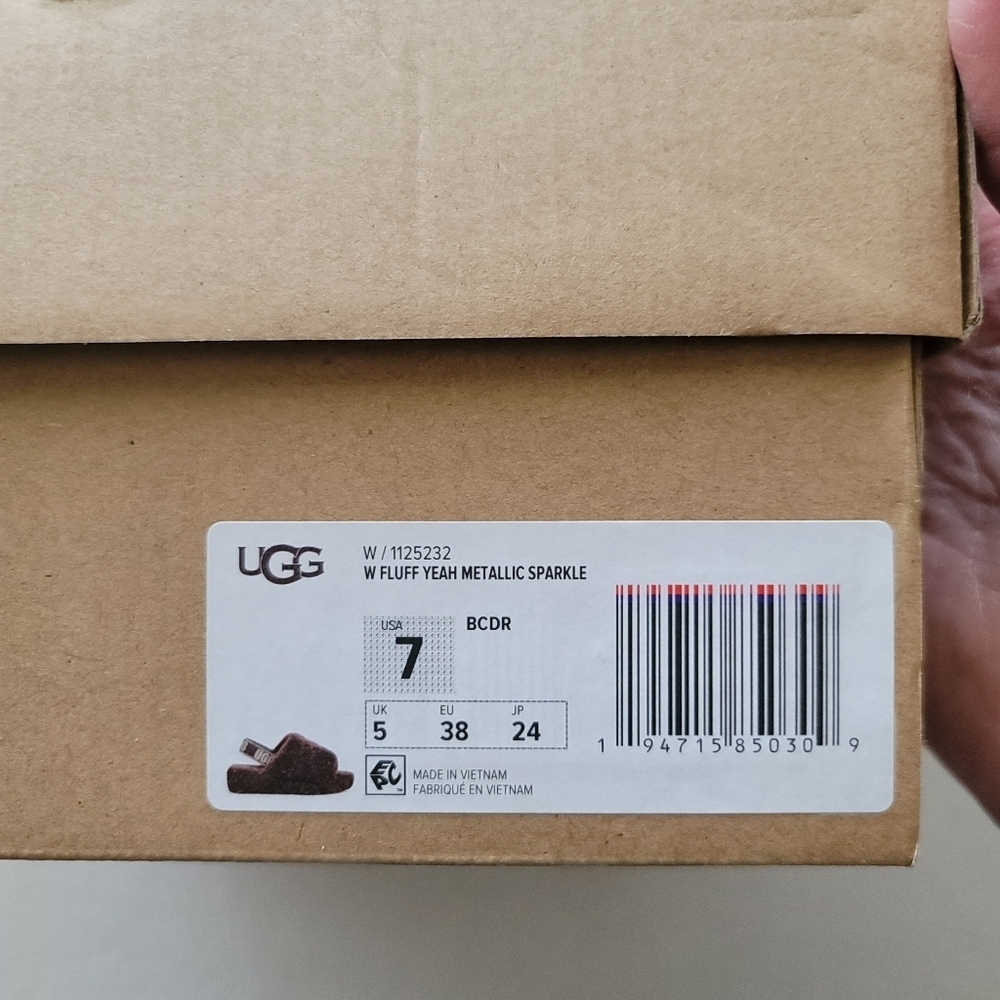 UGG Women's Fluff Yeah Sparkle, Burnt Cedar,‎ Size 7 -New in Box - Picture 16 of 16